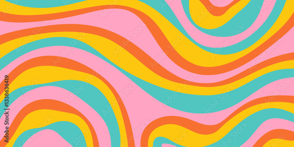 Poster Rainbow Wavy Abstract Backgound. Cool Colorful Playful Texture. Groovy Psychedelic Stripes. Y2k Funny Vector Texture. Pop Art Retro Bg.