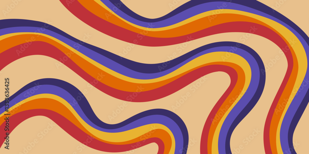 Poster Rainbow Wavy Abstract Backgound. Cool Colorful Playful Texture. Groovy Psychedelic Stripes. Y2k Funny Vector Texture. Pop Art Retro Bg.