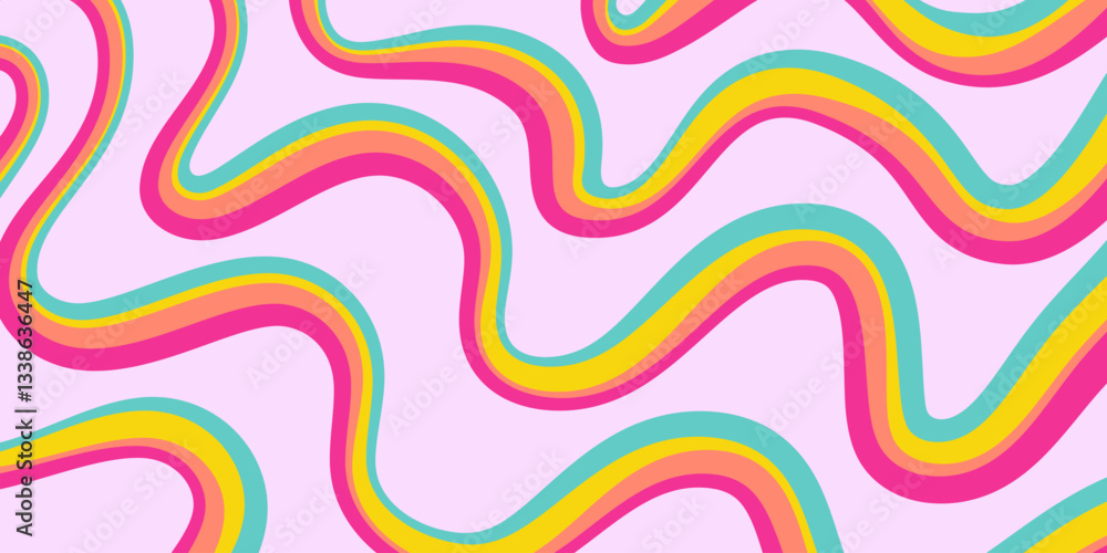 Poster rainbow wavy abstract backgound. cool colorful playful texture. groovy psychedelic stripes. y2k funn