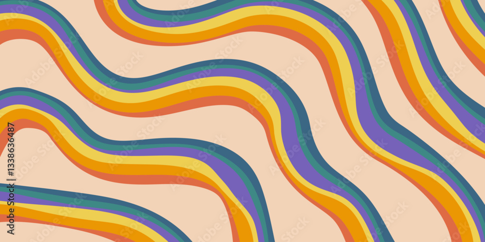 Poster Rainbow Wavy Abstract Backgound. Cool Colorful Playful Texture. Groovy Psychedelic Stripes. Y2k Funny Vector Texture. Pop Art Retro Bg.