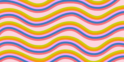 Rainbow Wavy Abstract Backgound. Cool Colorful Playful Texture. Groovy Psychedelic Stripes. Y2k Funny Vector Texture. Pop Art Retro Bg.