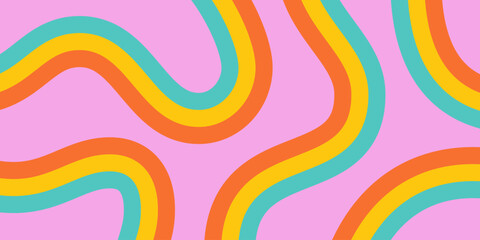 Rainbow Wavy Abstract Backgound. Cool Colorful Playful Texture. Groovy Psychedelic Stripes. Y2k Funny Vector Texture. Pop Art Retro Bg.