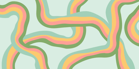 Obraz premium Rainbow Wavy Abstract Backgound. Cool Colorful Playful Texture. Groovy Psychedelic Stripes. Y2k Funny Vector Texture. Pop Art Retro Bg.