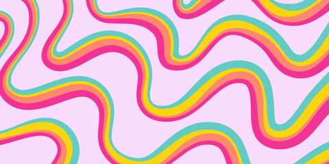 Rainbow Wavy Abstract Backgound. Cool Colorful Playful Texture. Groovy Psychedelic Stripes. Y2k Funny Vector Texture. Pop Art Retro Bg.
