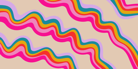 Rainbow Wavy Abstract Backgound. Cool Colorful Playful Texture. Groovy Psychedelic Stripes. Y2k Funny Vector Texture. Pop Art Retro Bg.