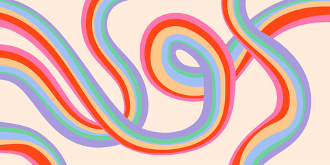 Rainbow Wavy Abstract Backgound. Cool Colorful Playful Texture. Groovy Psychedelic Stripes. Y2k Funny Vector Texture. Pop Art Retro Bg.