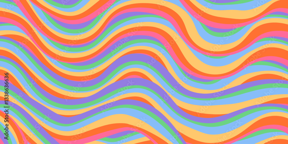 Poster Rainbow Wavy Abstract Backgound. Cool Colorful Playful Texture. Groovy Psychedelic Stripes. Y2k Funny Vector Texture. Pop Art Retro Bg.