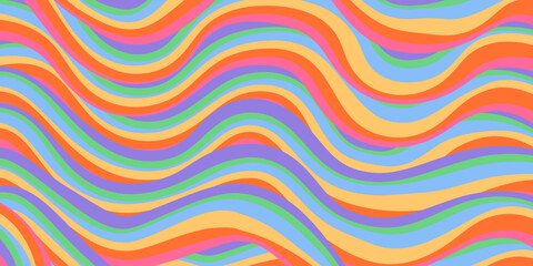 Rainbow Wavy Abstract Backgound. Cool Colorful Playful Texture. Groovy Psychedelic Stripes. Y2k Funny Vector Texture. Pop Art Retro Bg.