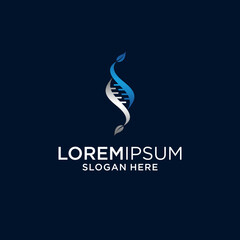 Abstract DNA Helix Logo Design with Silver and Blue Gradient on Dark Background