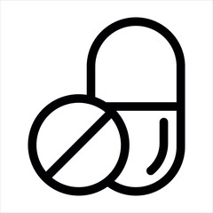 Obraz premium Pills and Medication Icon. A line art icon of two pills, representing medicine, health treatment, and pharmaceuticals