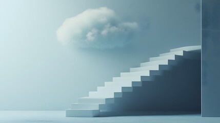 Obraz premium White staircase ascending towards a fluffy cloud
