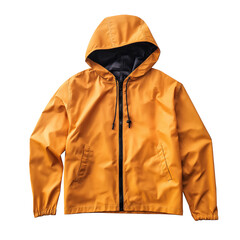 Lightweight orange anorak with drawstring hood isolated on transparent white background