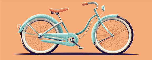 Fototapeta premium Vintage blue bicycle against peach background with elegant design and white-walled tires.