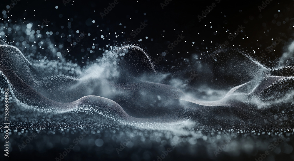 Aufkleber high-quality 3d digital particle waves on black background – abstract big data visualization with dy
