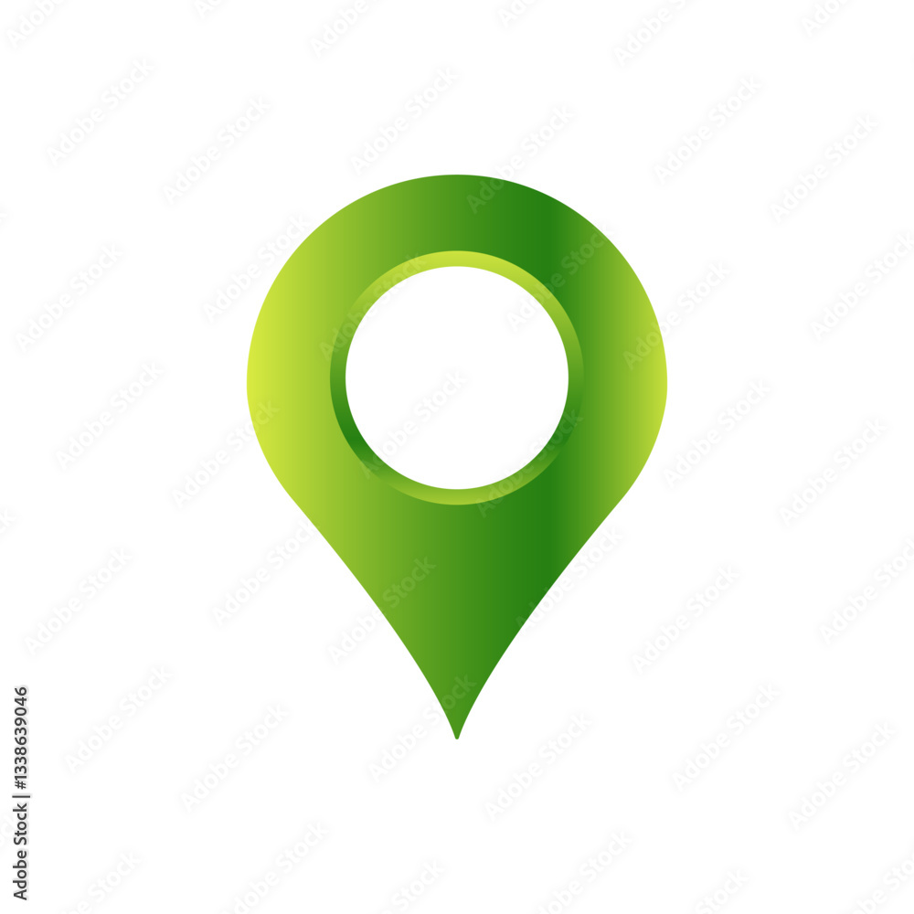 Poster green location pin with gradient colors and a distinct circular cutout at its center.