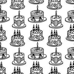 Colorful celebration cakes with candles arranged in a fun pattern for festive occasions