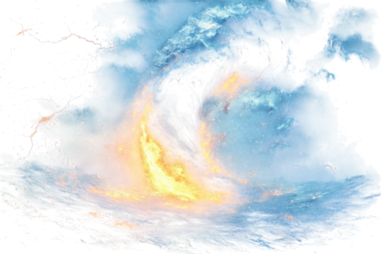 Beautiful swirling clouds with fiery hues over a vast ocean under a bright sky