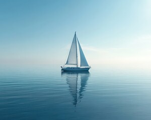 Tranquil Sailboat on Calm Water Under Clear Sky at Dawn