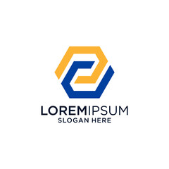 Abstract Geometric Hexagon Logo Design Blue and Gold