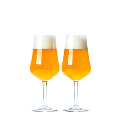 two glasses of beer isolated on transparent background
