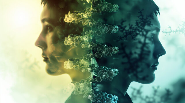 The visual highlights genetic modifications aimed at extending youth with advanced techniques.