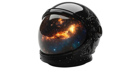 Stunning astronaut helmet displaying a vibrant cosmic scene from outer space exploration