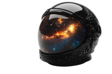 Stunning astronaut helmet displaying a vibrant cosmic scene from outer space exploration