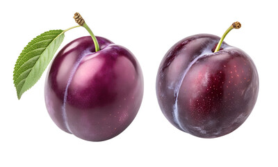 Plum fruits set, Fresh plums fruit isolated