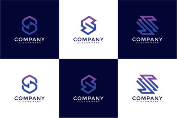 Abstract Geometric Letter S Logo Designs: Purple Blue Gradient Variations