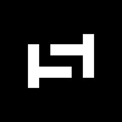 Abstract Geometric Logo: Interlocking White Shapes on Black Background