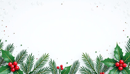 holly evergreen foliage make festive holiday decorations clean white snowy background black