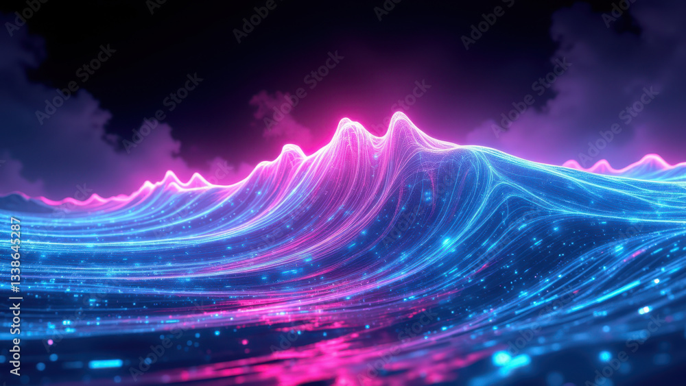 Aufkleber ethereal wave-like formation floating above a serene landscape with a hint of cybersecurity.