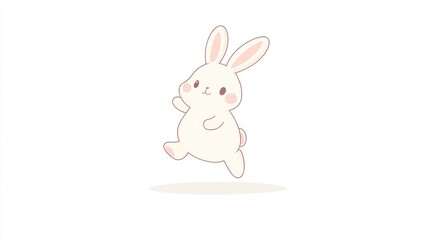 Obraz premium Cute cartoon rabbit jumping, happy, light background, simple design, for children's products