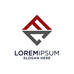 Naklejka premium Abstract Geometric Logo Design Red Gray Square Minimalist Branding Symbol