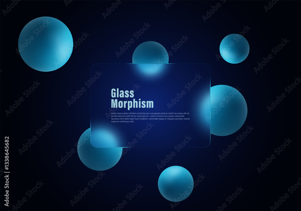 Poster website landing page template in glass morphism style. presentation screen with glass overlay effect