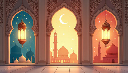 islamic architectural elements lanterns adorn collection festive cards posters holidays like