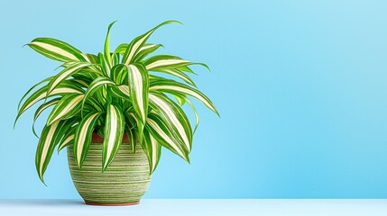 Obraz premium Pixel Art Spider Plant in Patterned Pot Against Light Blue Background