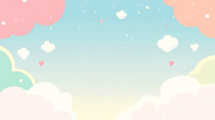 Pastel Clouds Sky Background, Cute Cartoon, Peaceful, Use for Children's, Social Media, or Greeting Cards