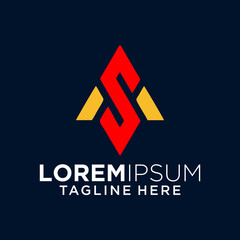 Abstract Geometric Logo Design with Red and Yellow Triangles on Dark Blue Background