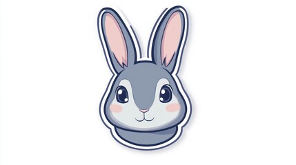 Obraz premium Cute cartoon rabbit head, friendly expression, graphic design, digital art, use for children's media, stickers, or apparel
