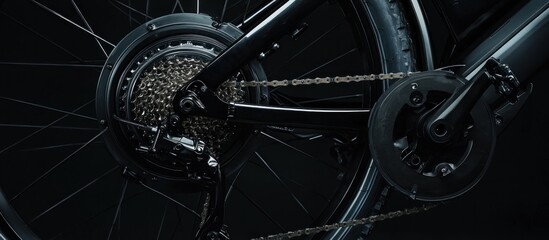Obraz premium Detailed close-up of a sleek, modern electric bicycle drivetrain system