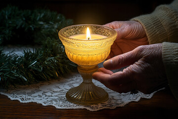 Vintage Candlelight Glow in Elderly Hands