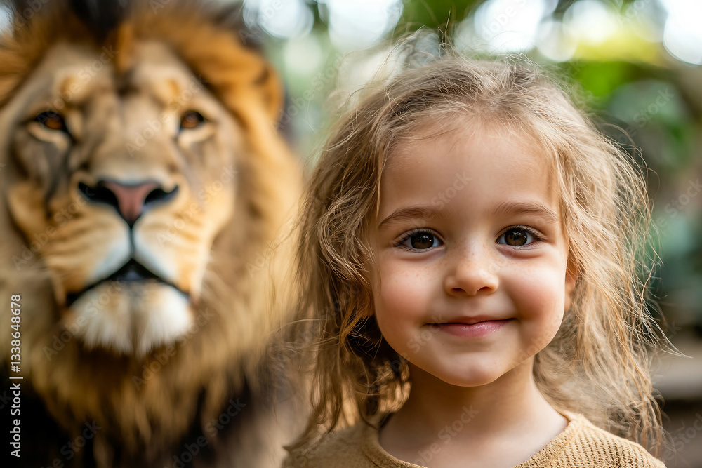 Poster a child wonder and curiosity in a serene zoo setting generative ai