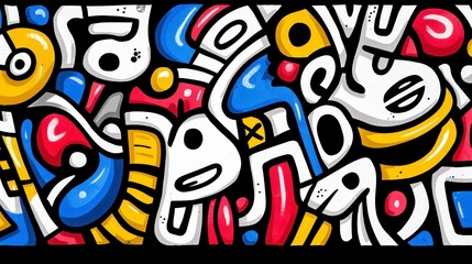Fototapeta premium Playful Cartoon Characters in Vibrant Abstract Illustration