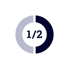 A bold, modern design highlighting the fraction one half, with contrasting black and grey semi-circles.
