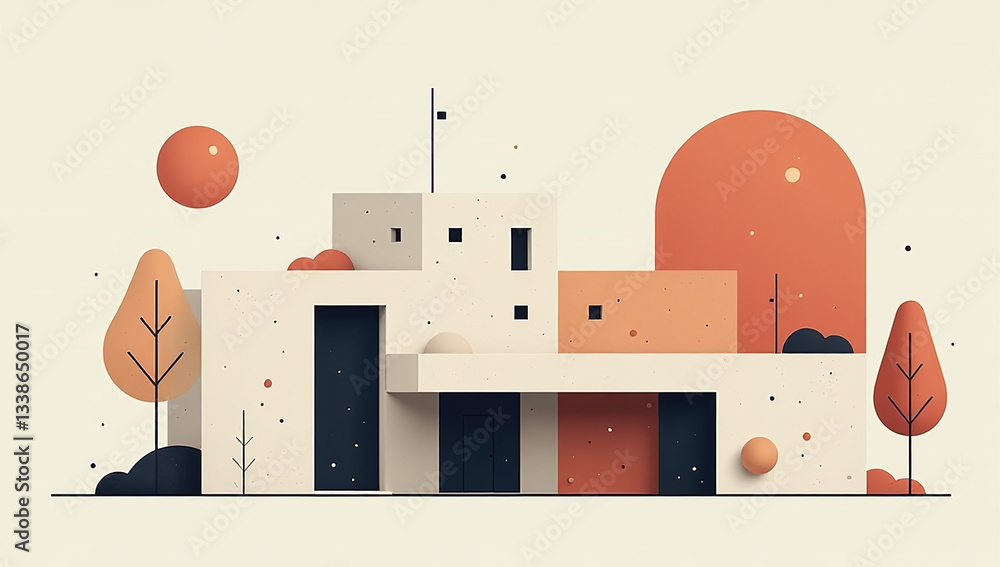 Poster minimalist geometric shapes combine brutalist elements form modern abstract designs featuring simple