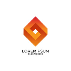 Abstract Geometric Orange and Red Gradient Cube Logo Design