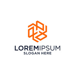 Abstract Geometric Orange and Blue Hexagon Logo Design