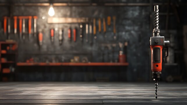 Workshop drill on wooden workbench