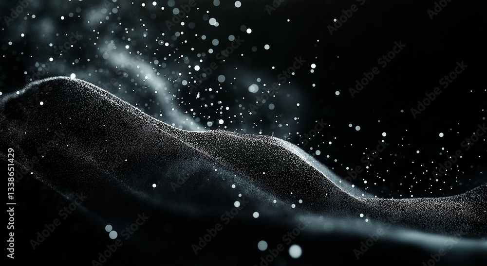Aufkleber high-quality 3d digital particle waves on black background – abstract big data visualization with dy